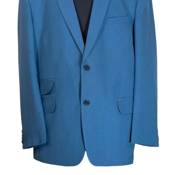 Mens Blazer Blue Wool Blend Dress Formal Suit Jacket Wedding Sport Coat 46R